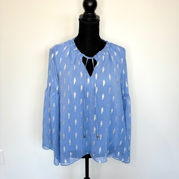 Jennifer Lopez Blue and Silver Sheer Overlay Blouse (Small) - Picture 2 of 9